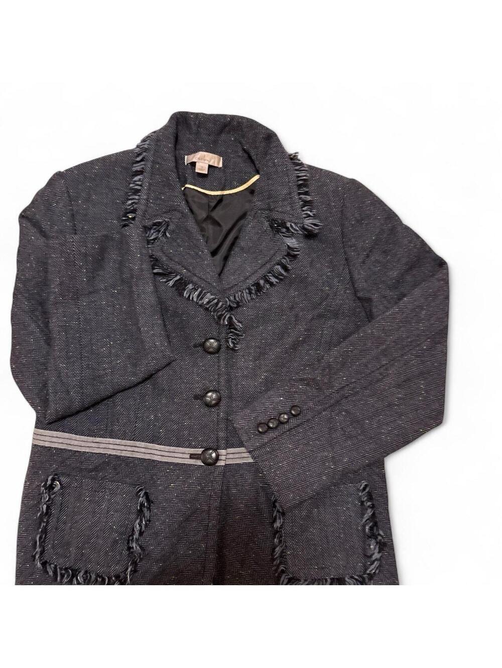caslon womens size 14 jacket blazer chevron herringbone tweed charcoal gray